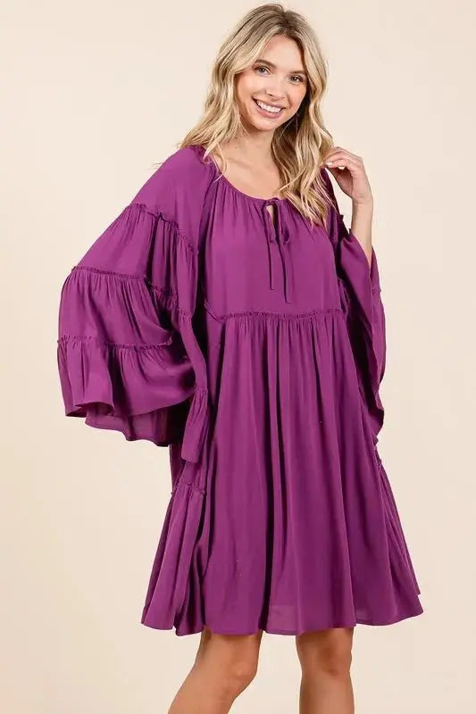 Dresses Trendsi Frill Tie Neck Dress Women's Party/Date Night Mini Dress - Bell Sleeves