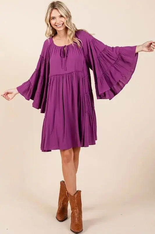 Dresses Trendsi Frill Tie Neck Dress Women's Party/Date Night Mini Dress - Bell Sleeves