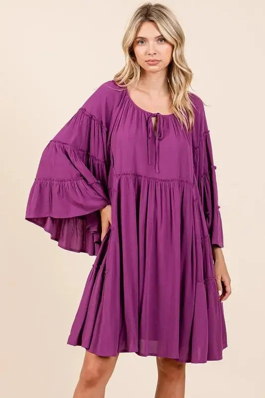 Dresses Trendsi Frill Tie Neck Dress Women's Party/Date Night Mini Dress - Bell Sleeves