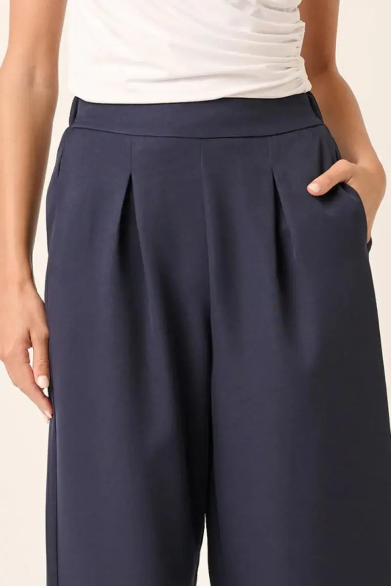 Trendsi Pleated Wide Leg Pants Women's High Waist Trousers Comfy Fit