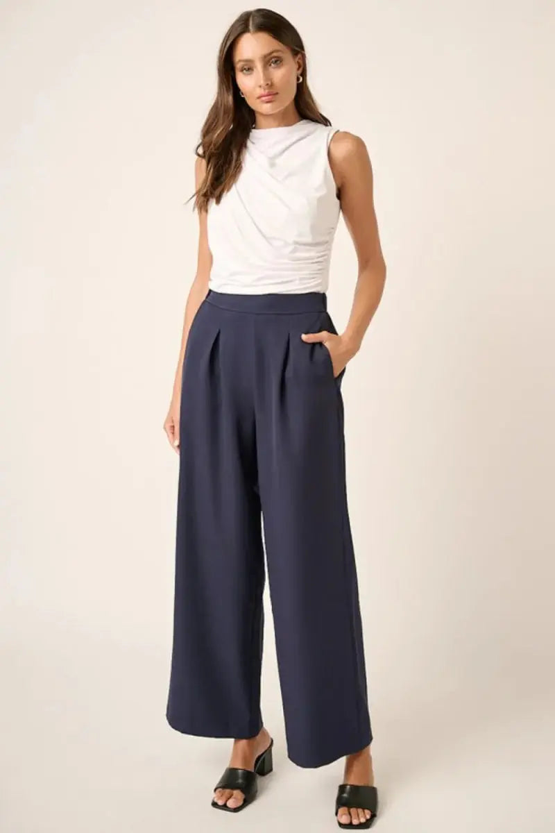 Trendsi Pleated Wide Leg Pants Women's High Waist Trousers Comfy Fit