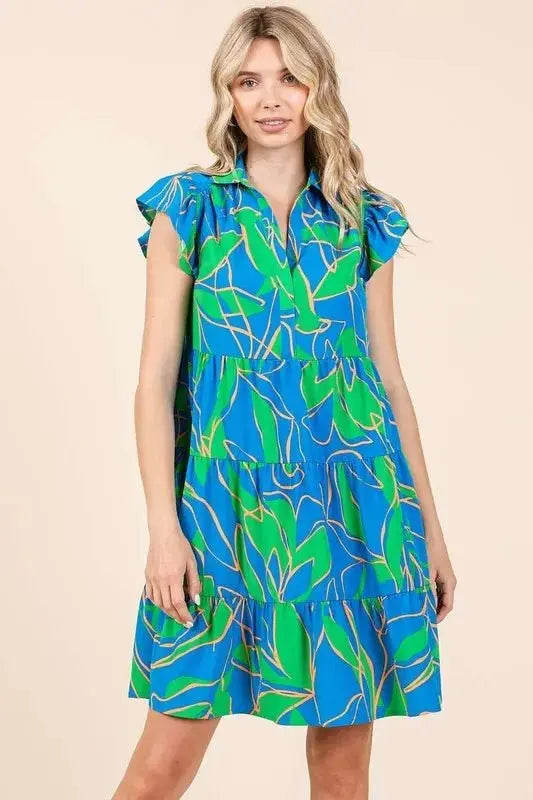 Dresses Trendsi Leaf Print Mini Dress Women's Summer Casual Ruffle Sleeve Tiered Dress