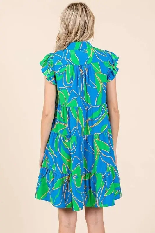 Dresses Trendsi Leaf Print Mini Dress Women's Summer Casual Ruffle Sleeve Tiered Dress