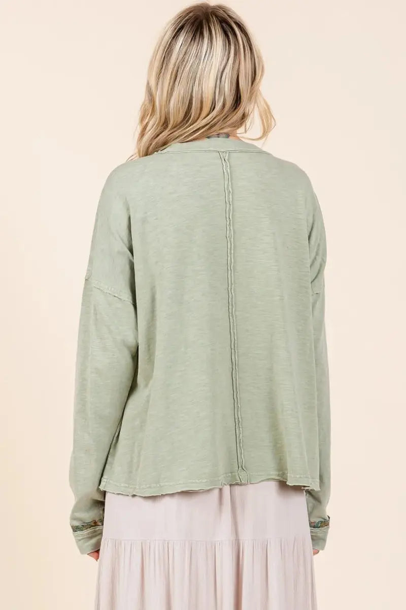 Long Sleeve T-Shirt Mineral Wash by Trendsi | Comfy Casual Fit