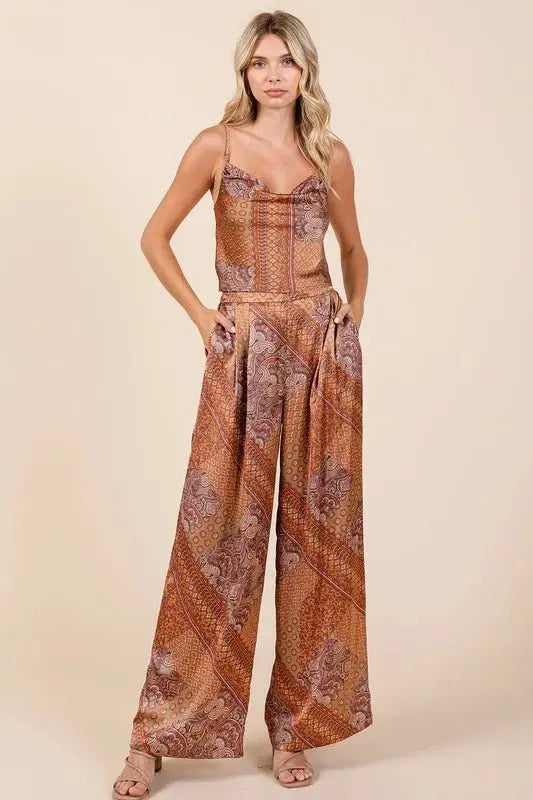 Wide Leg Pants Paisley Satin by Trendsi | Stylish Comfort