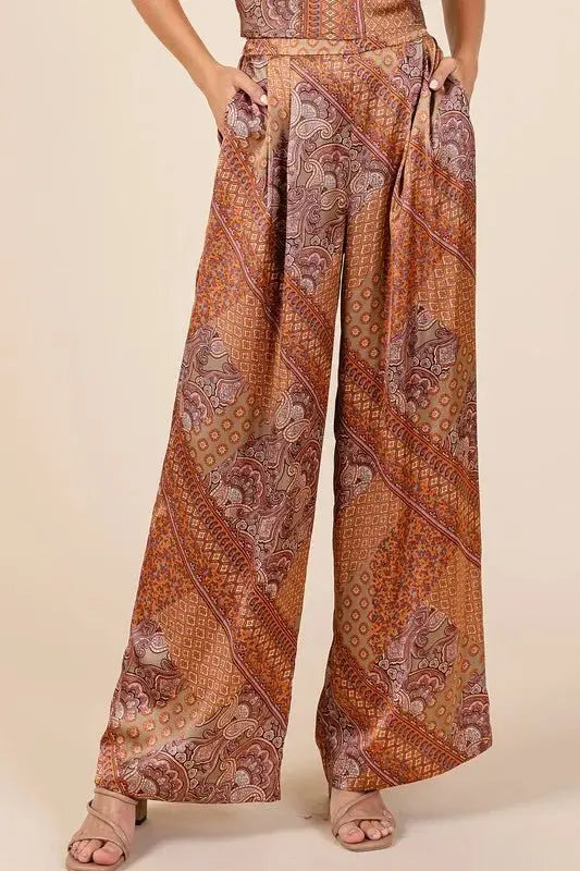 Wide Leg Pants Paisley Satin by Trendsi | Stylish Comfort