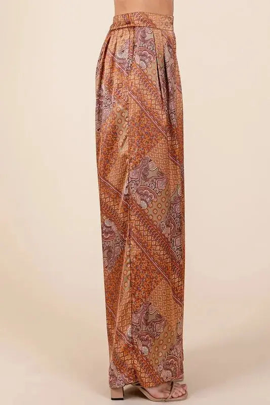 Wide Leg Pants Paisley Satin by Trendsi | Stylish Comfort