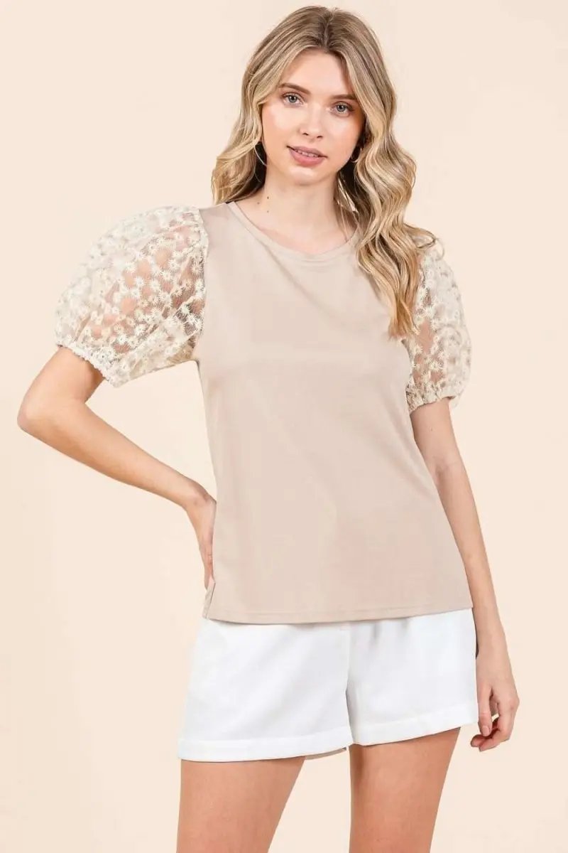 Women's Blouse Women's Top - Puff Sleeve Round Neck - Casual Blouse