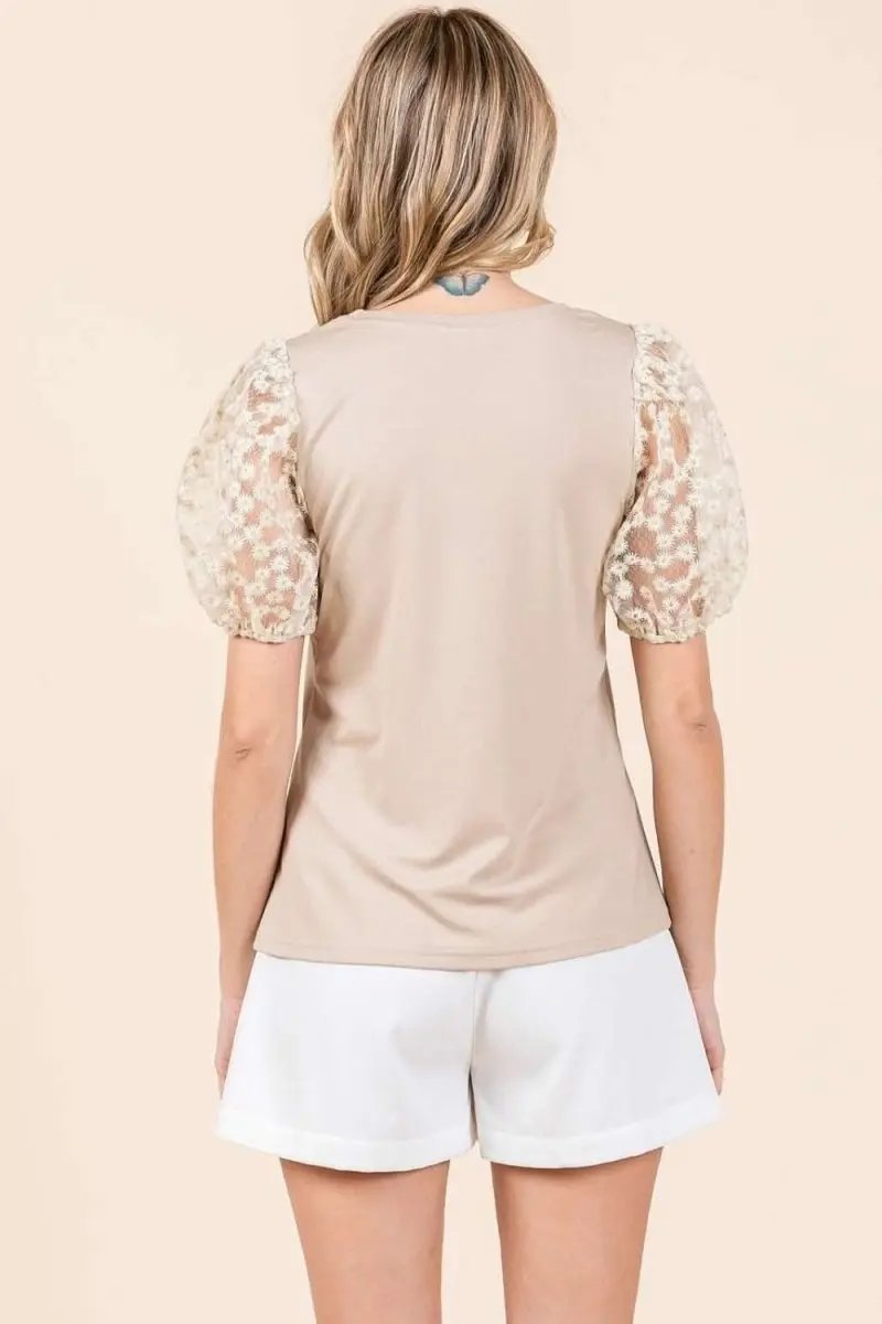 Women's Blouse Women's Top - Puff Sleeve Round Neck - Casual Blouse