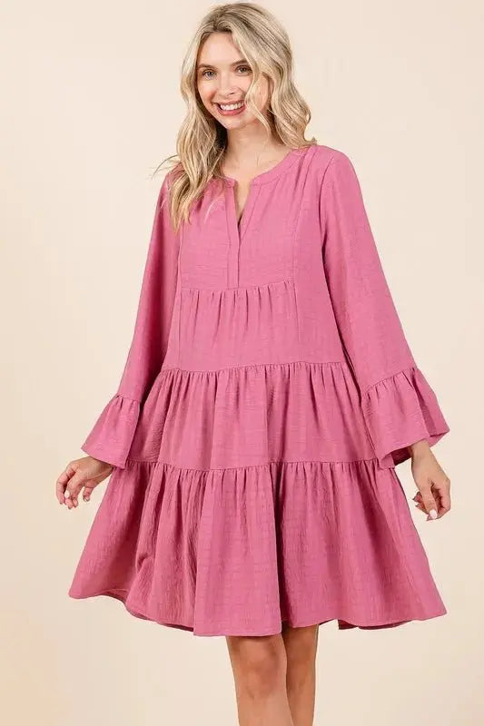 Women's Dresses Dress - Flare Sleeve Tiered Notched - Casual Party Mini