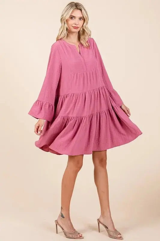 Women's Dresses Dress - Flare Sleeve Tiered Notched - Casual Party Mini