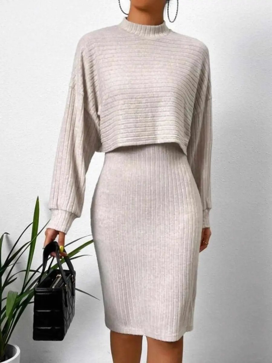 Dresses Trendsi Mock Neck Dress Set Women's Elegant Two-Piece Versatile Outfit