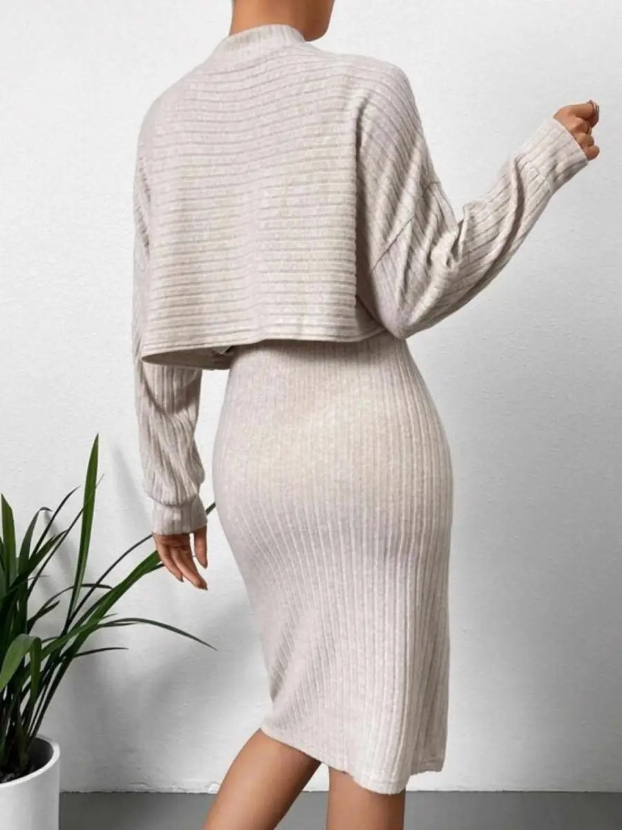 Dresses Trendsi Mock Neck Dress Set Women's Elegant Two-Piece Versatile Outfit
