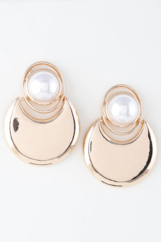 Modern Pearl Crescent Drop Earrings