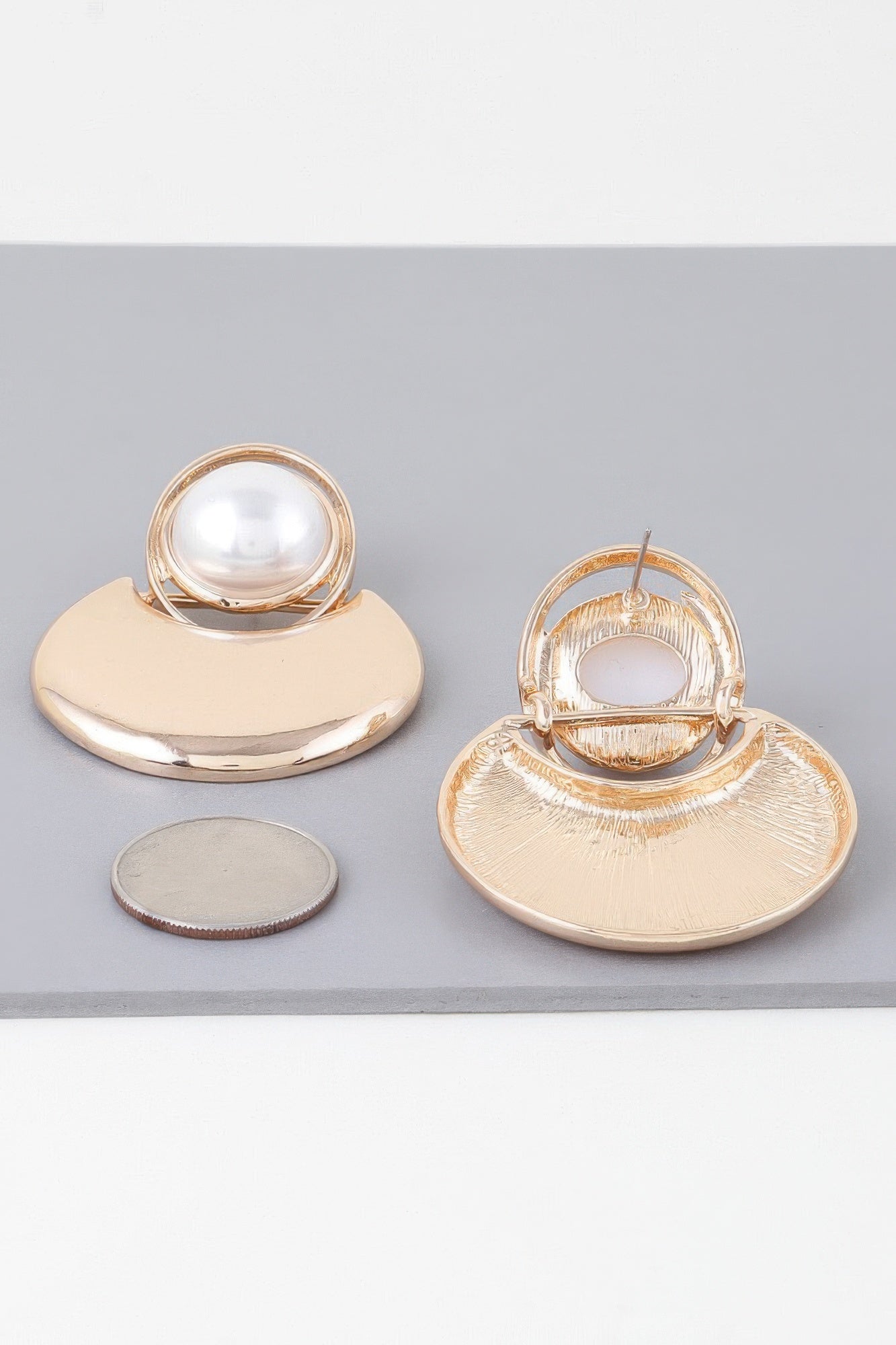 Modern Pearl Crescent Drop Earrings