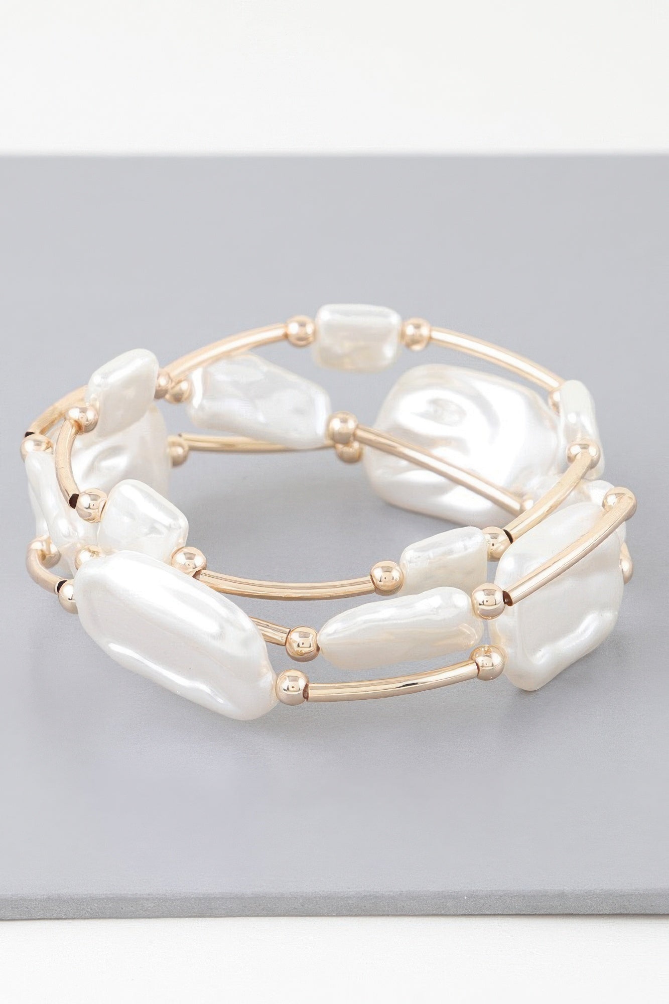 Multi Abstract Pearl Stone Tube Bracelet