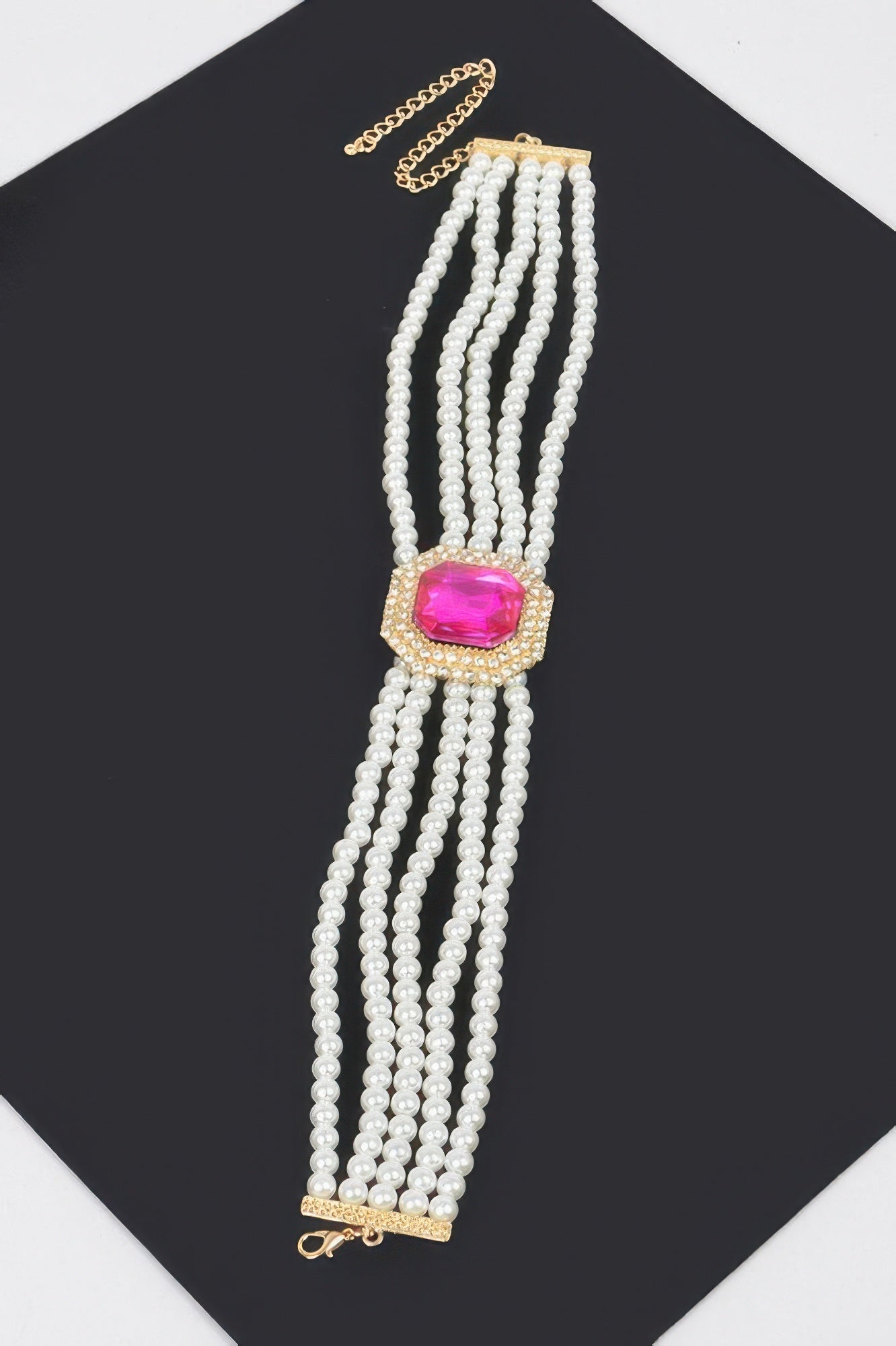 Multi Faux Pearl Chain Stone Choker