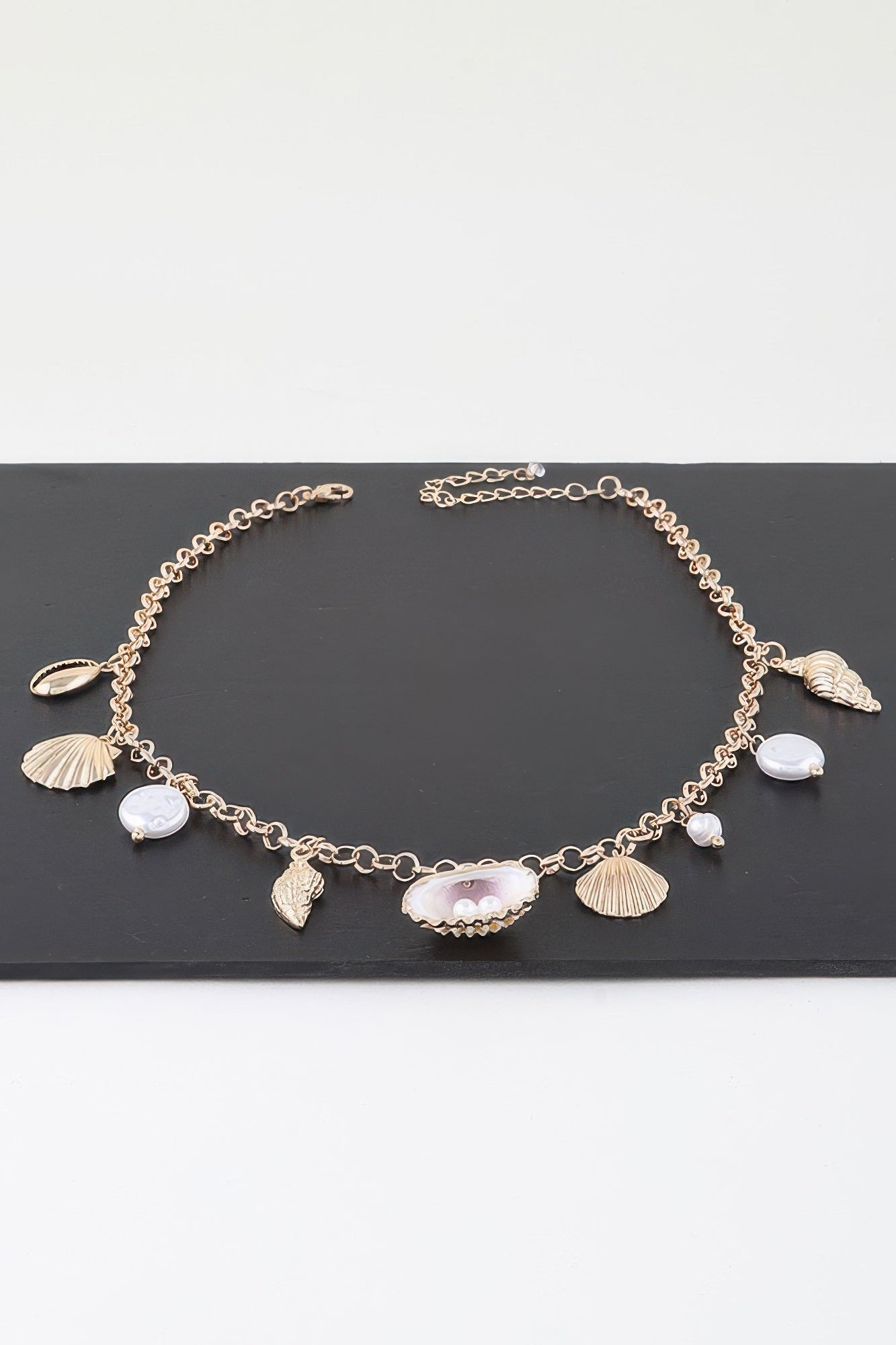 Multi Pearl N Shell Charm Necklace