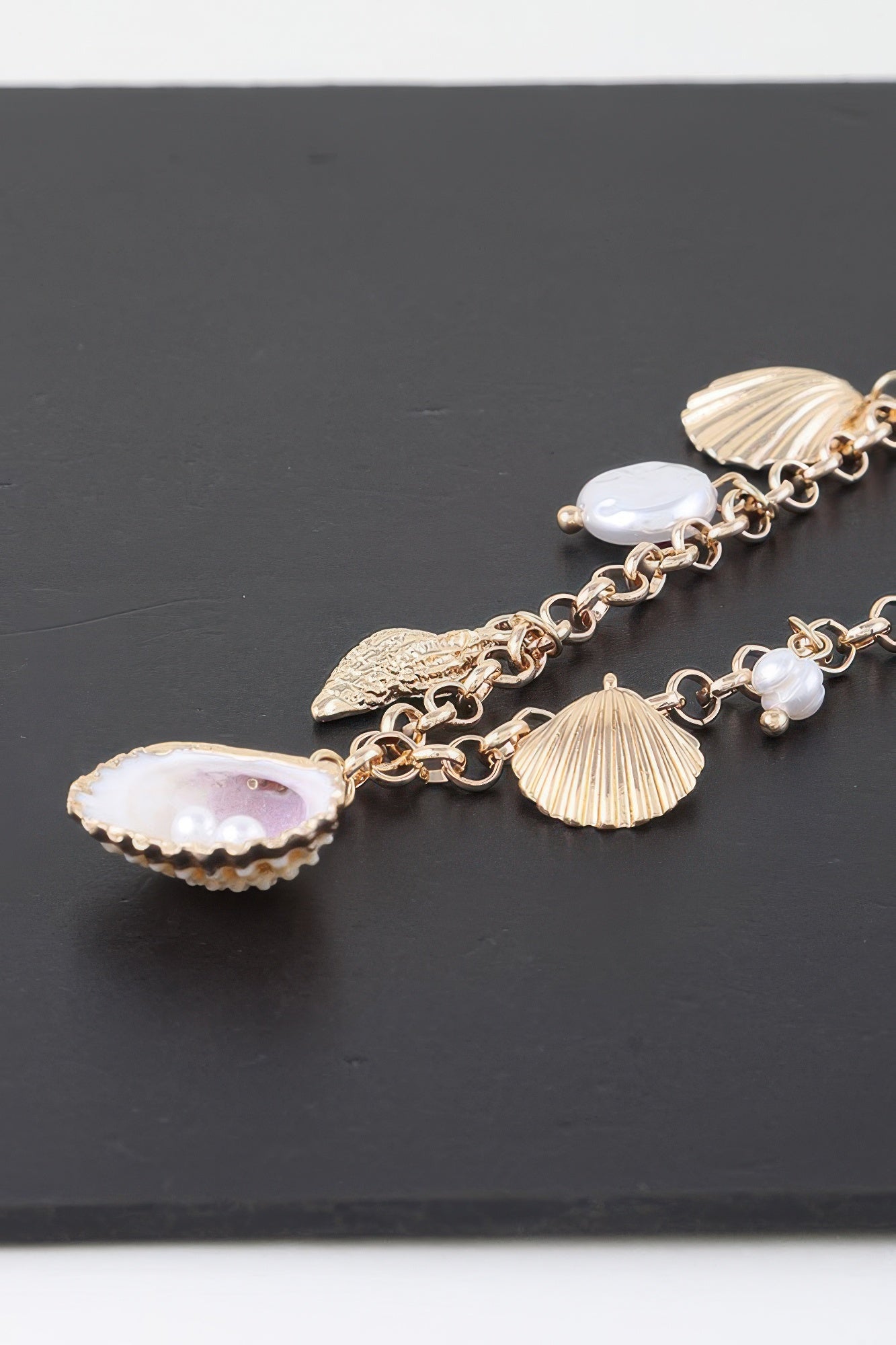 Multi Pearl N Shell Charm Necklace