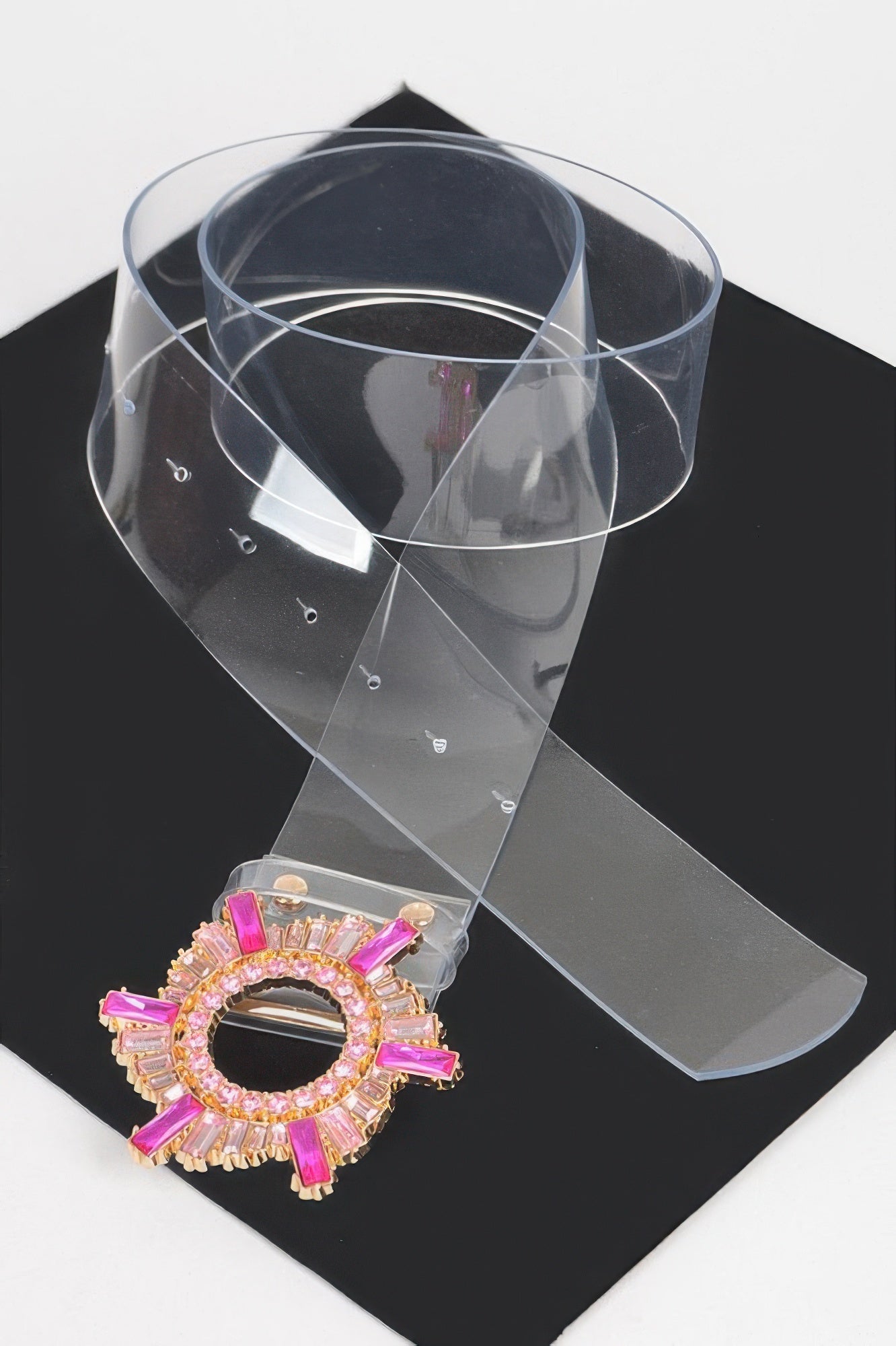 Multi Stone Buckle Clear Belt