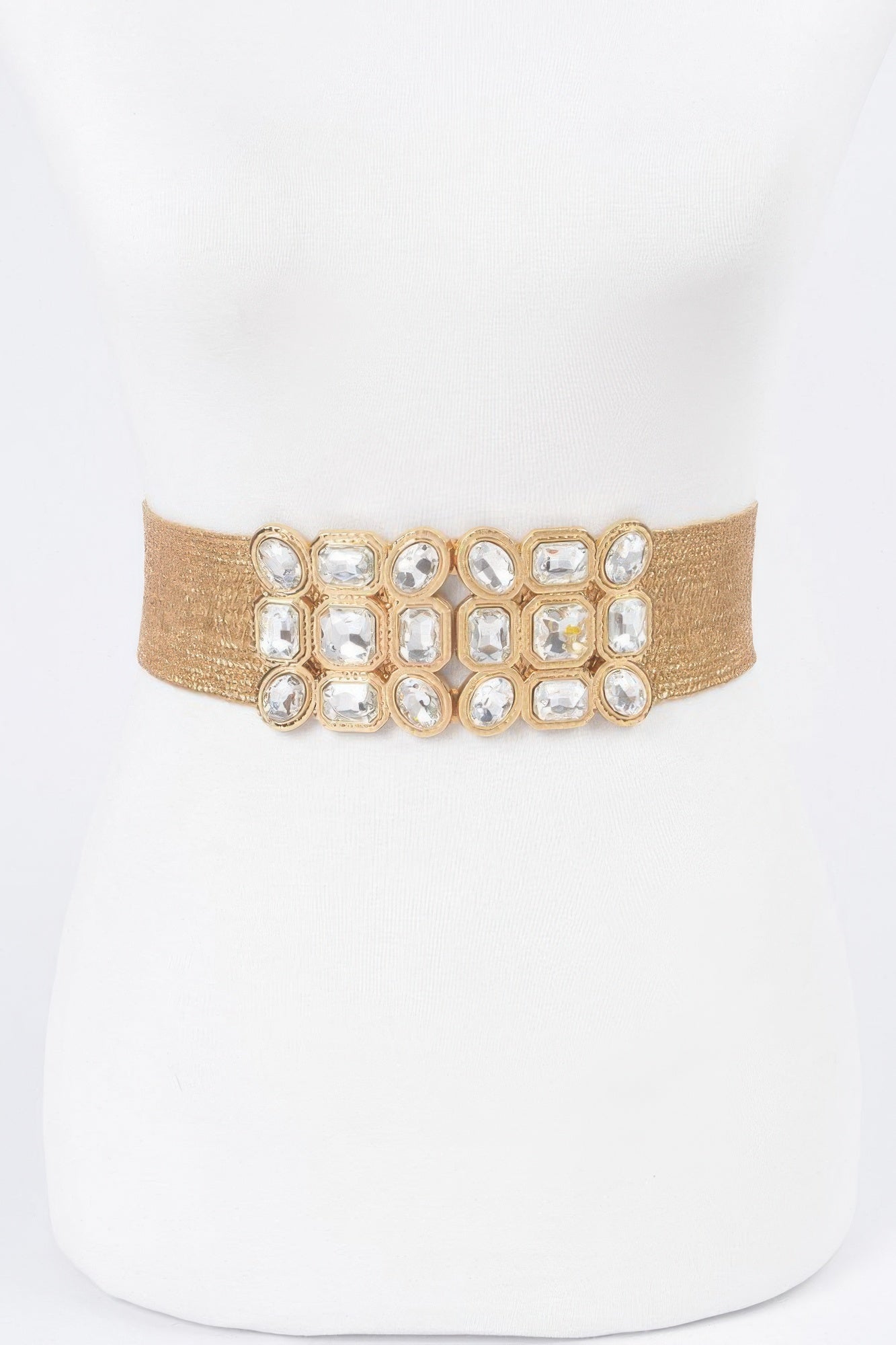 Multi Stone Metallic Straw Stretch Belt