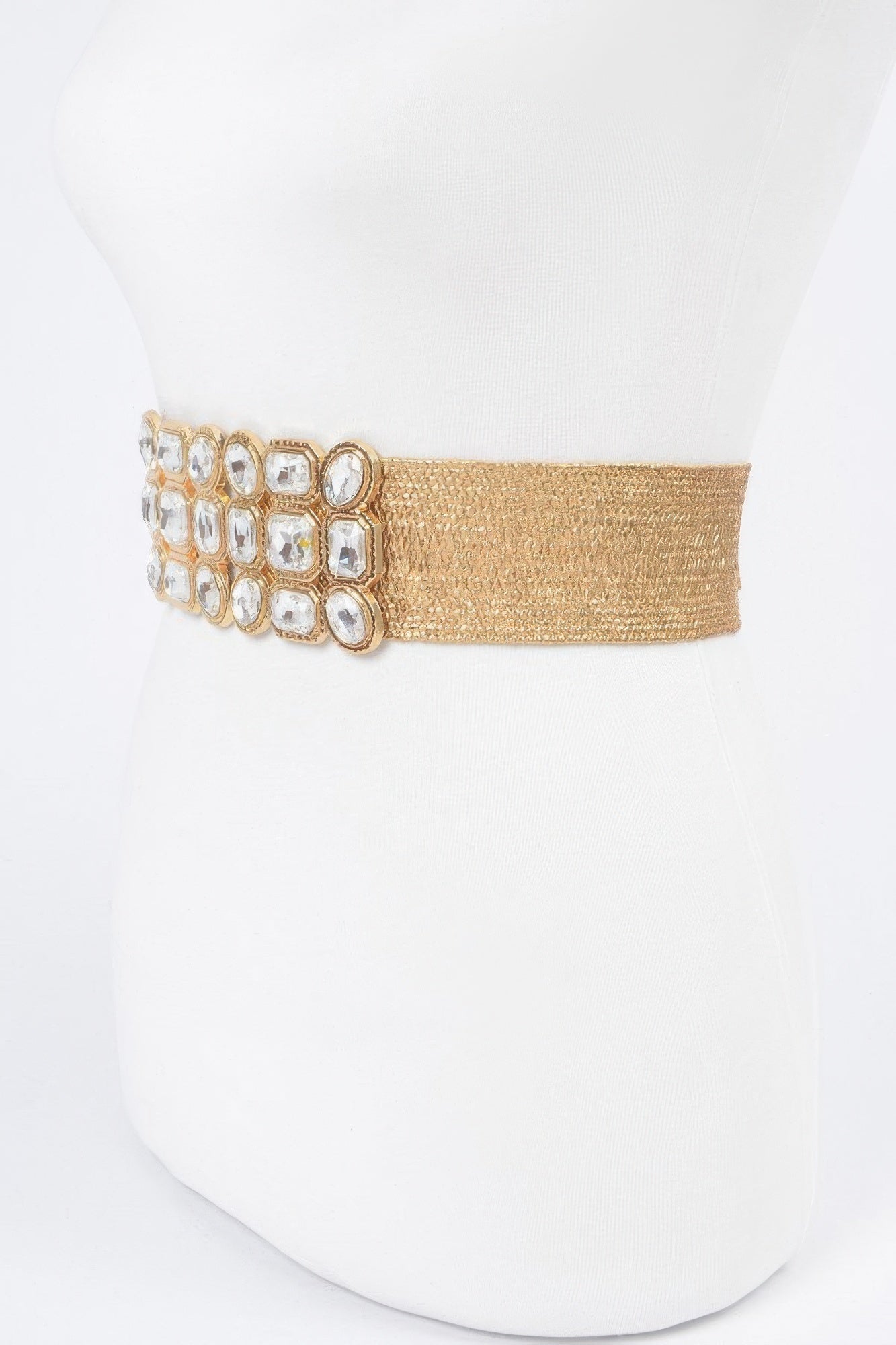 Multi Stone Metallic Straw Stretch Belt