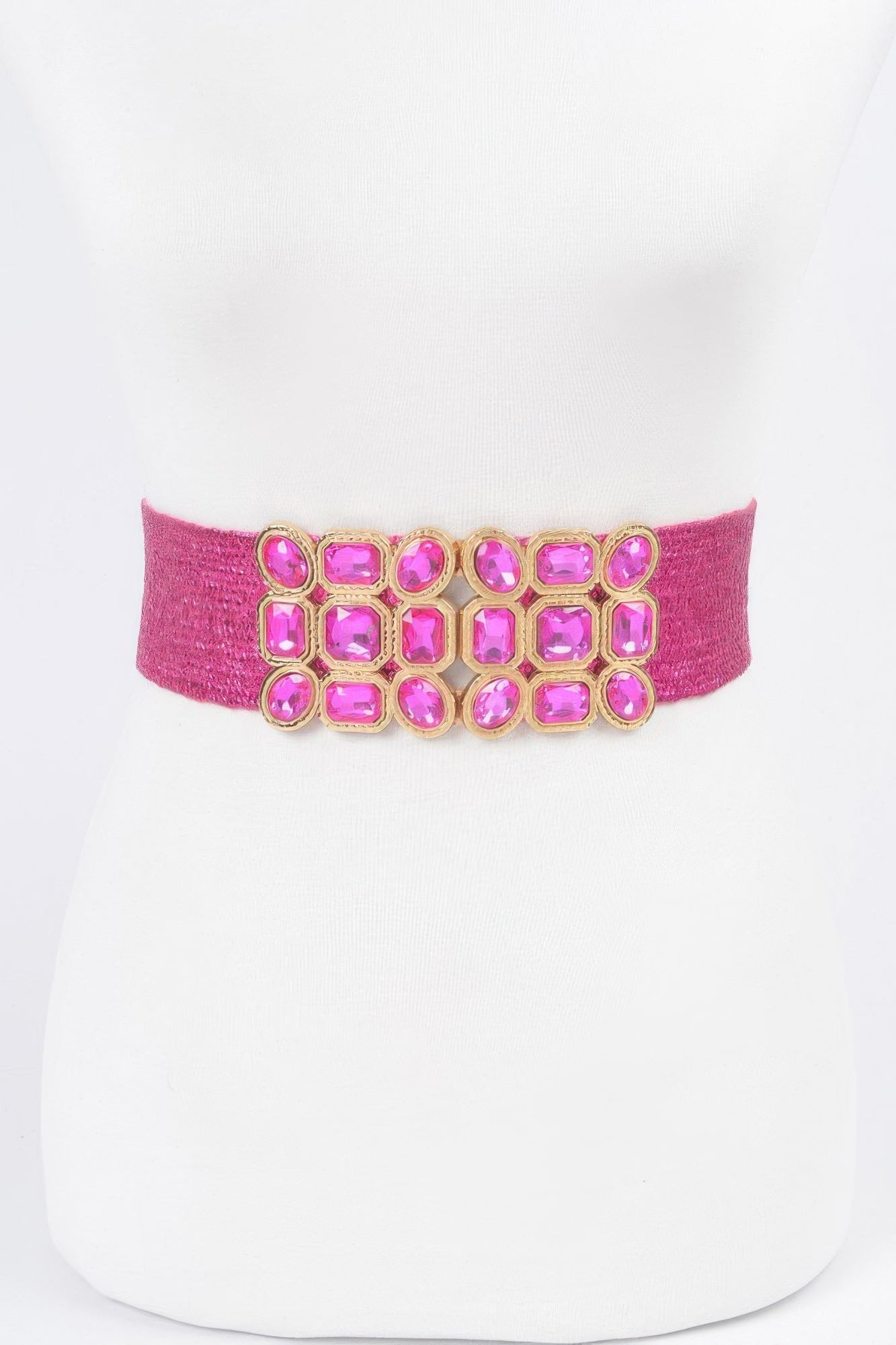 Multi Stone Metallic Straw Stretch Belt