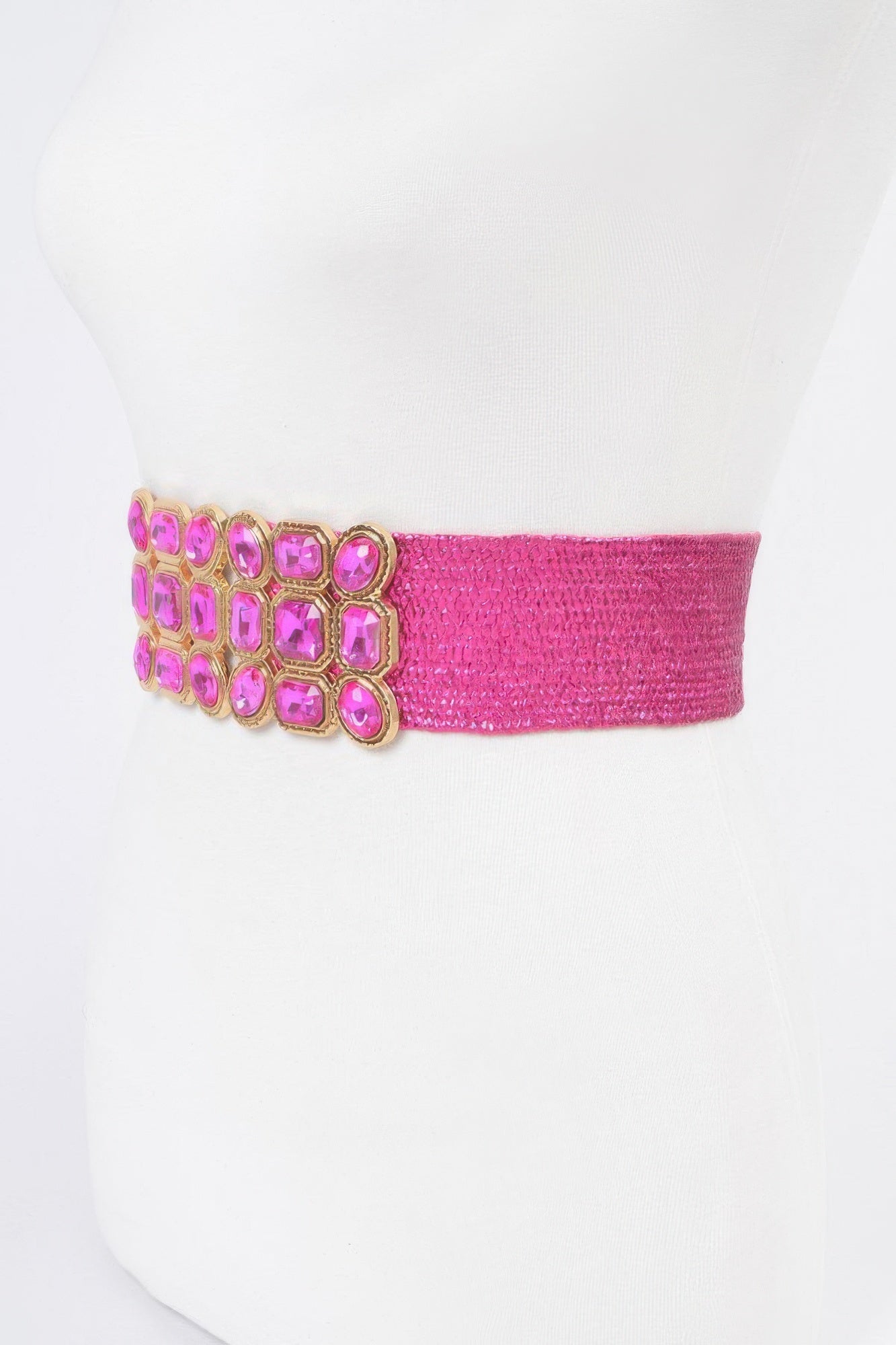 Multi Stone Metallic Straw Stretch Belt