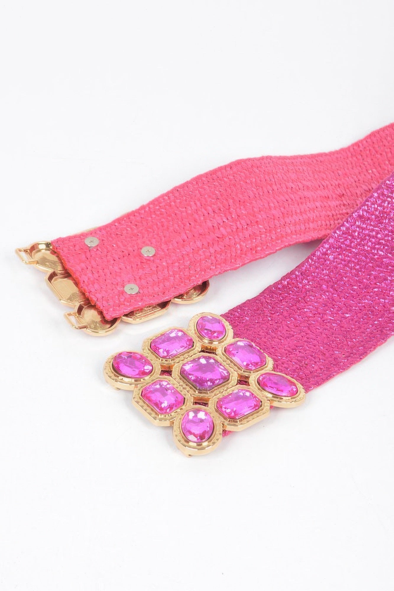 Multi Stone Metallic Straw Stretch Belt