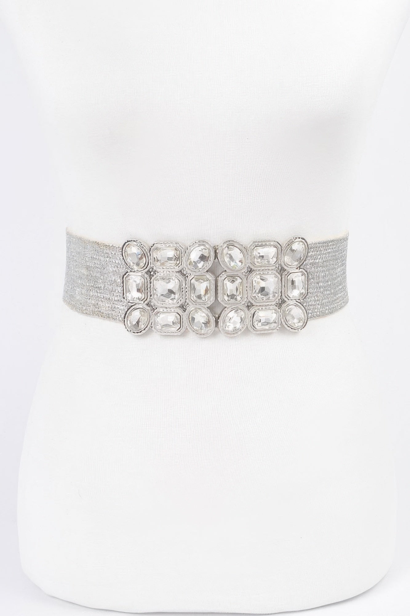 Multi Stone Metallic Straw Stretch Belt