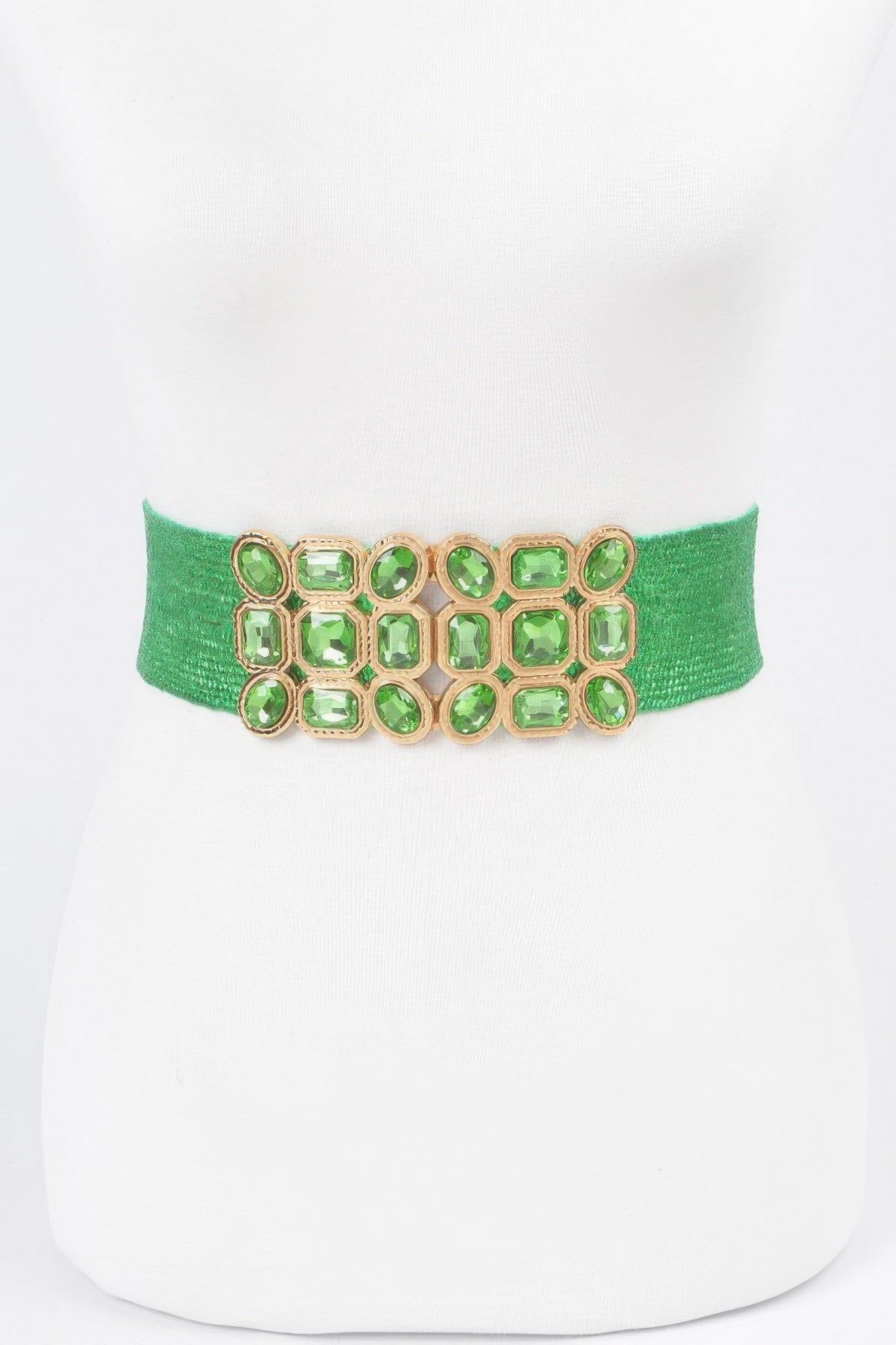 Multi Stone Metallic Straw Stretch Belt
