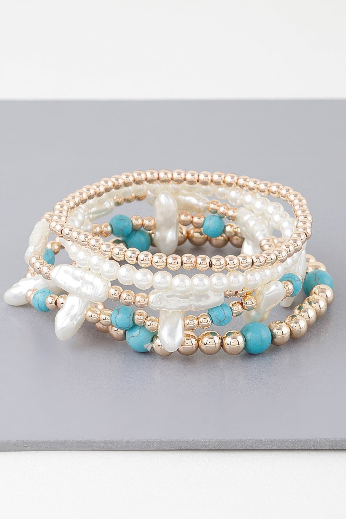 Multi Stone N Pearl Beaded Bracelet