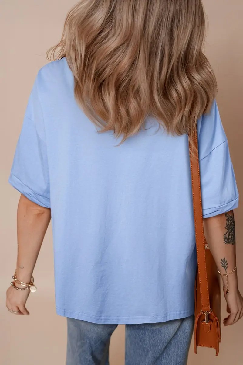 Activewear Love Salve Blue Hi-Low T-Shirt Women's Daily Casual Top - Comfy Fit, Summer Style