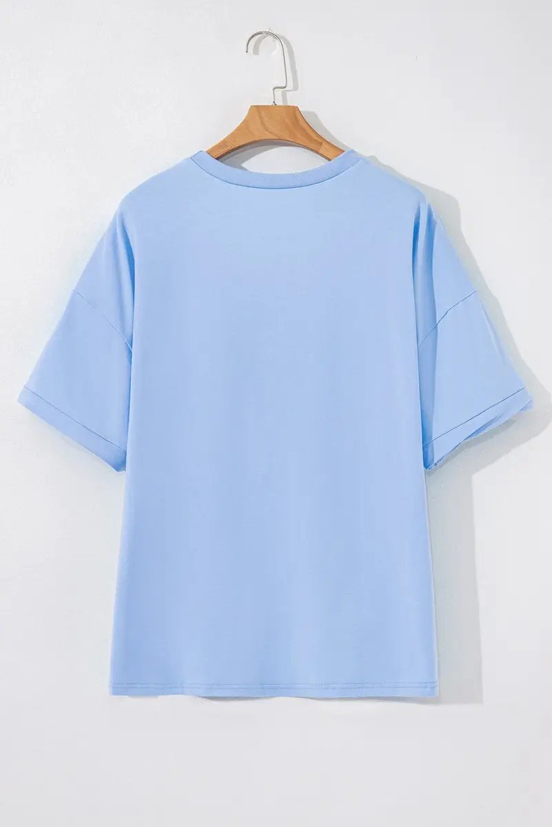 Activewear Love Salve Blue Hi-Low T-Shirt Women's Daily Casual Top - Comfy Fit, Summer Style