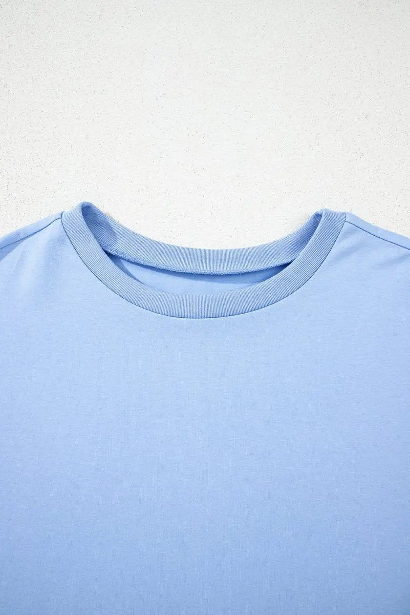 Activewear Love Salve Blue Hi-Low T-Shirt Women's Daily Casual Top - Comfy Fit, Summer Style