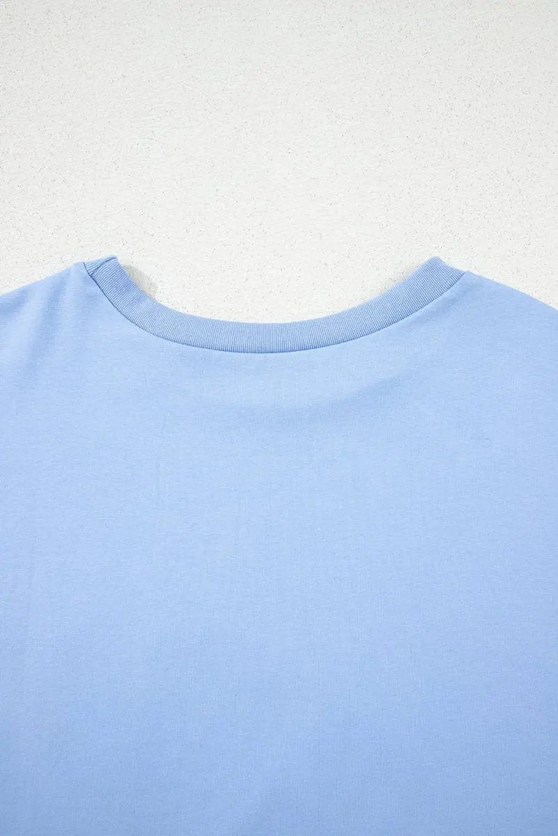 Activewear Love Salve Blue Hi-Low T-Shirt Women's Daily Casual Top - Comfy Fit, Summer Style