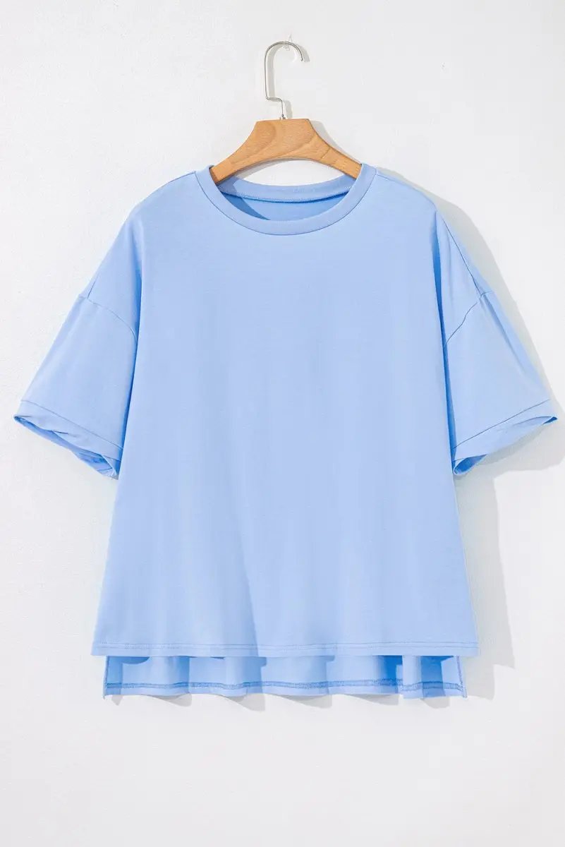 Activewear Love Salve Blue Hi-Low T-Shirt Women's Daily Casual Top - Comfy Fit, Summer Style