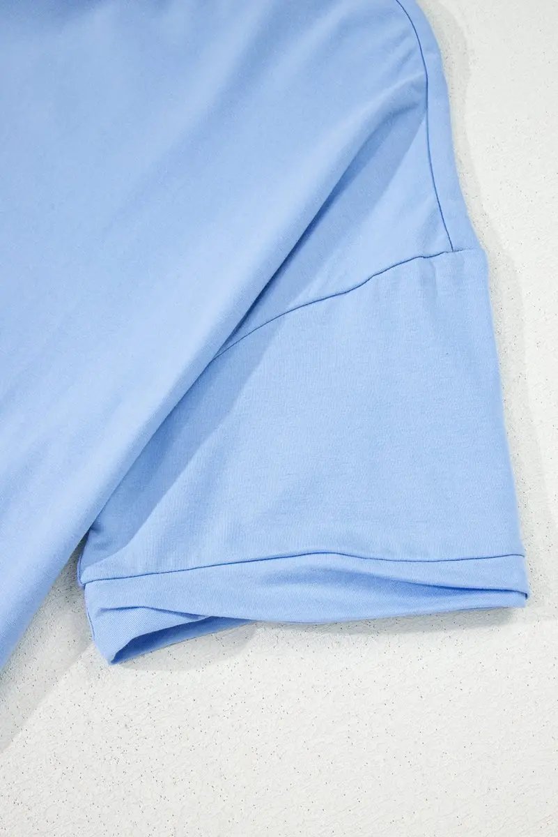Activewear Love Salve Blue Hi-Low T-Shirt Women's Daily Casual Top - Comfy Fit, Summer Style