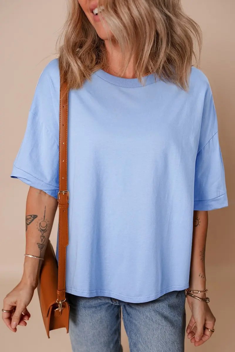Activewear Love Salve Blue Hi-Low T-Shirt Women's Daily Casual Top - Comfy Fit, Summer Style