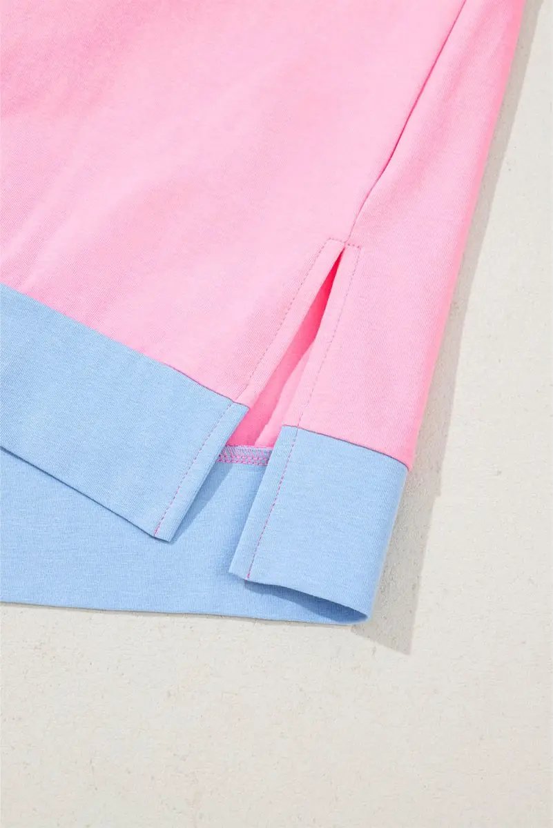 Accessories Love Salve Two-Tone Collared T-Shirt Women's Daily Casual Top - Half Button, Color Block