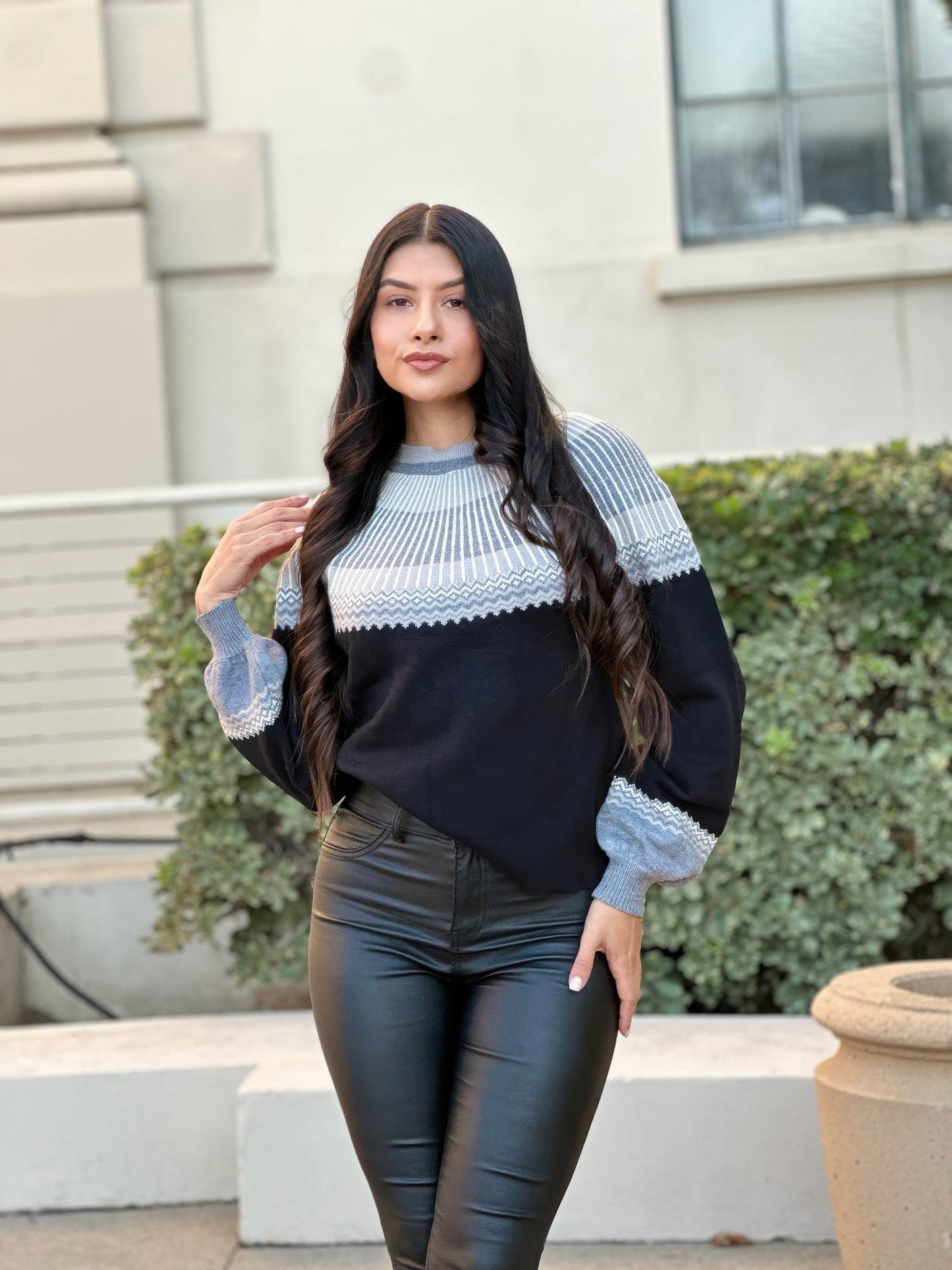 Neutral Color Block Knit Pull Out Sweater