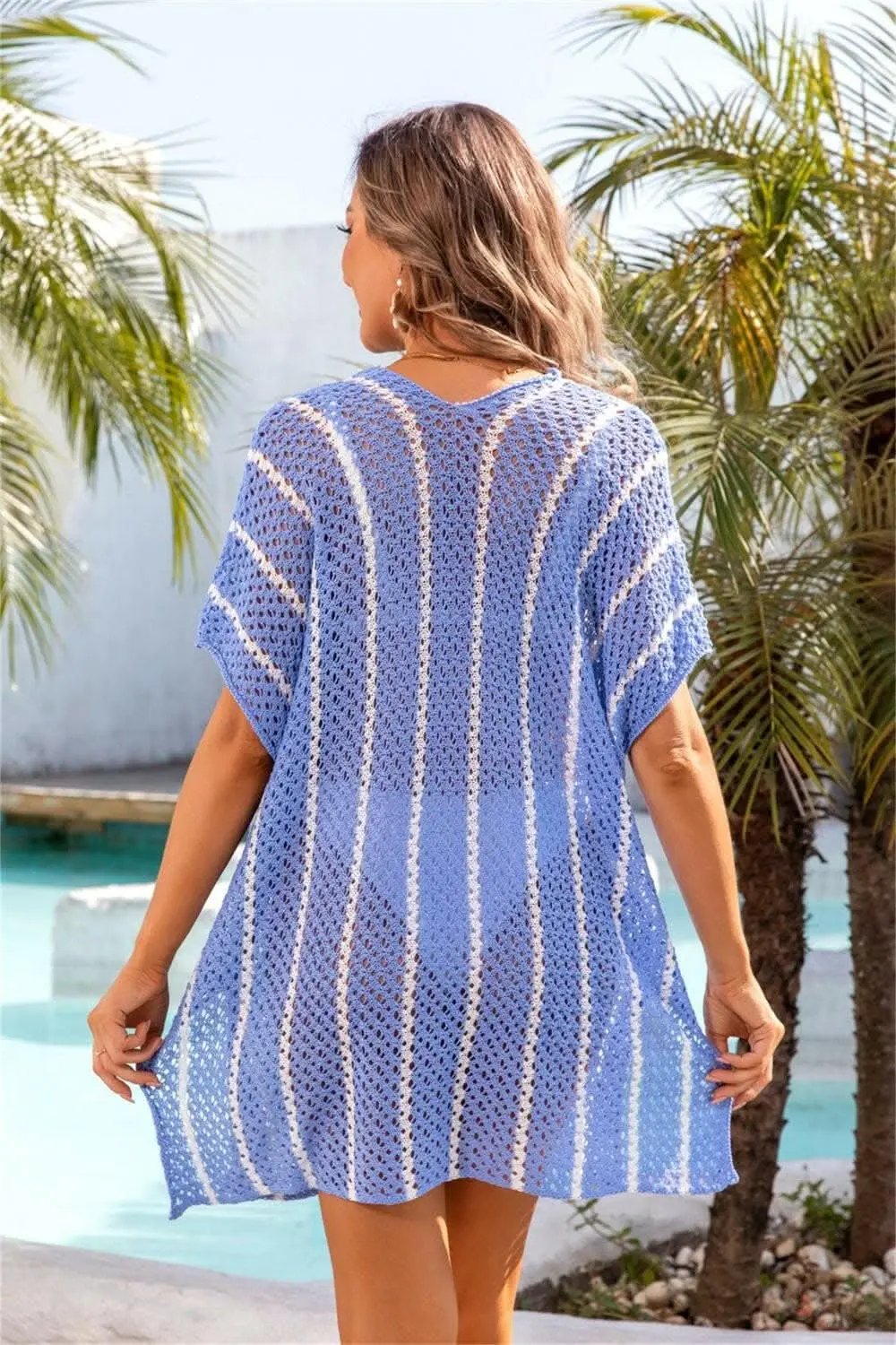 Women's Cover-Up - Sheer Openwork V-Neck - Beach to Pool