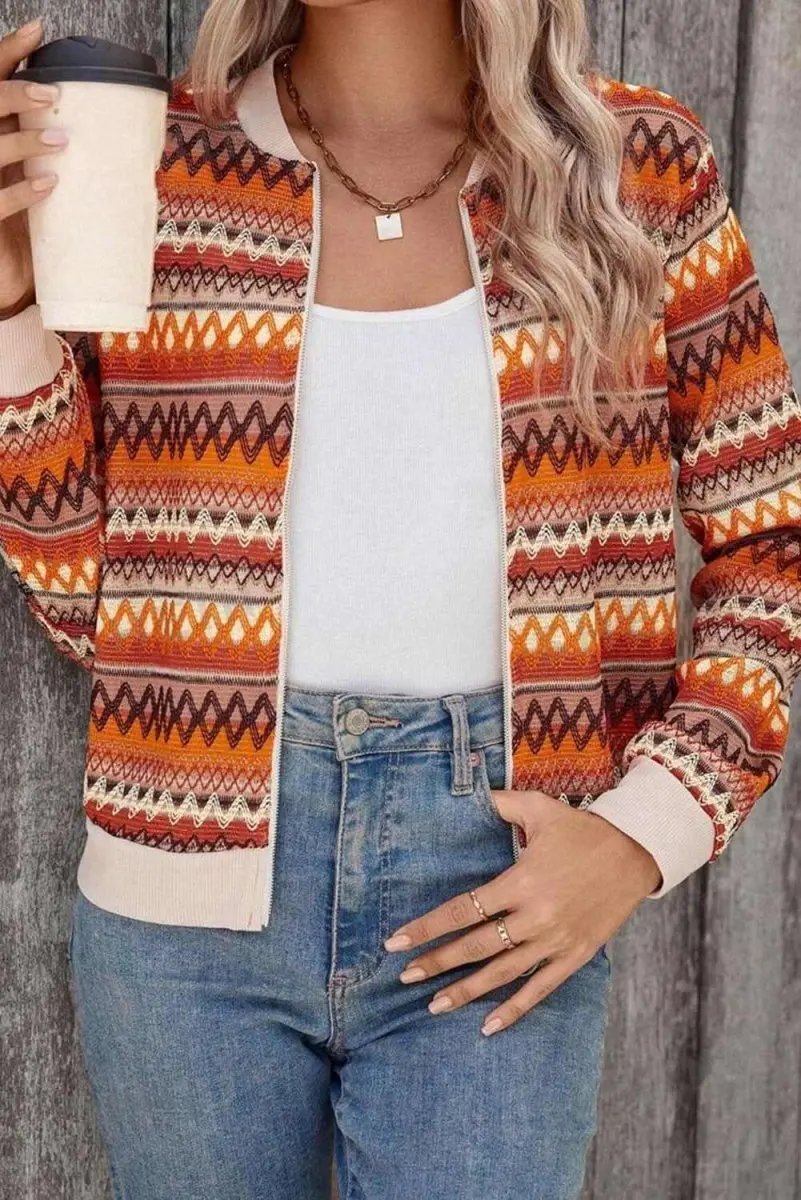 Jackets Love Salve Orange Boho Jacket Women's Fall/Autumn Zip Up Long Sleeve Western Style