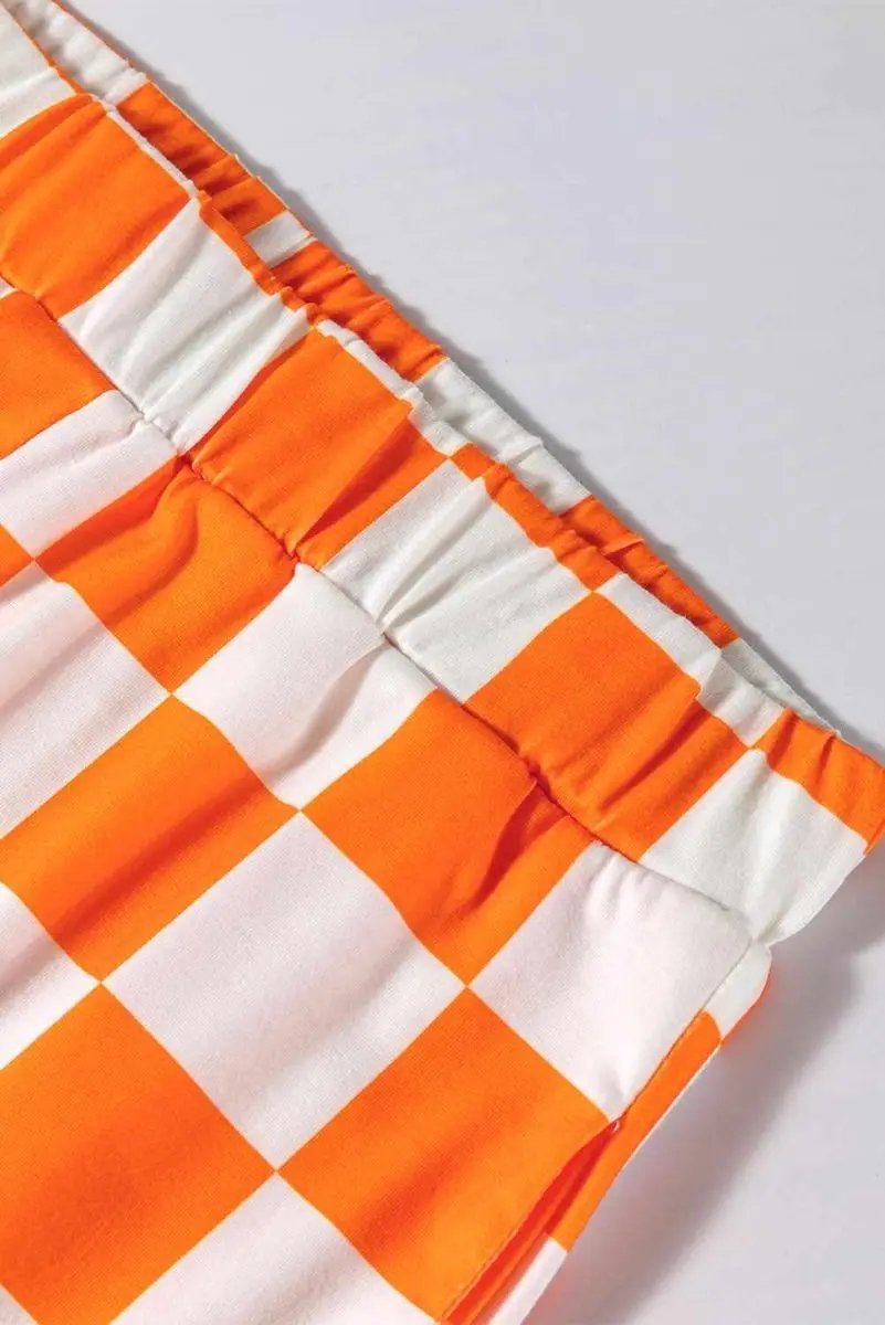 T-Shirts Love Salve Orange Checkerboard Women's Lounge Set Home Casual Comfy Short Set