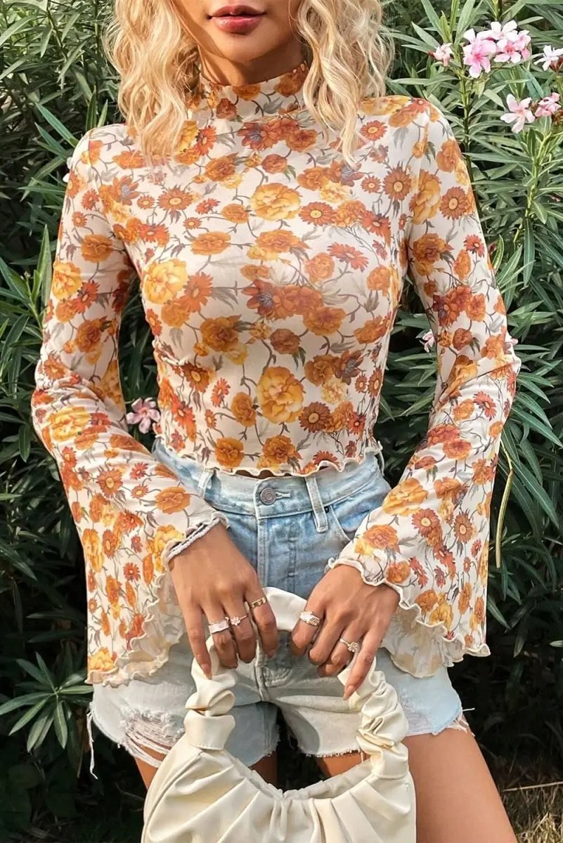 Orange Floral Blouse Women's Top by Love Salve