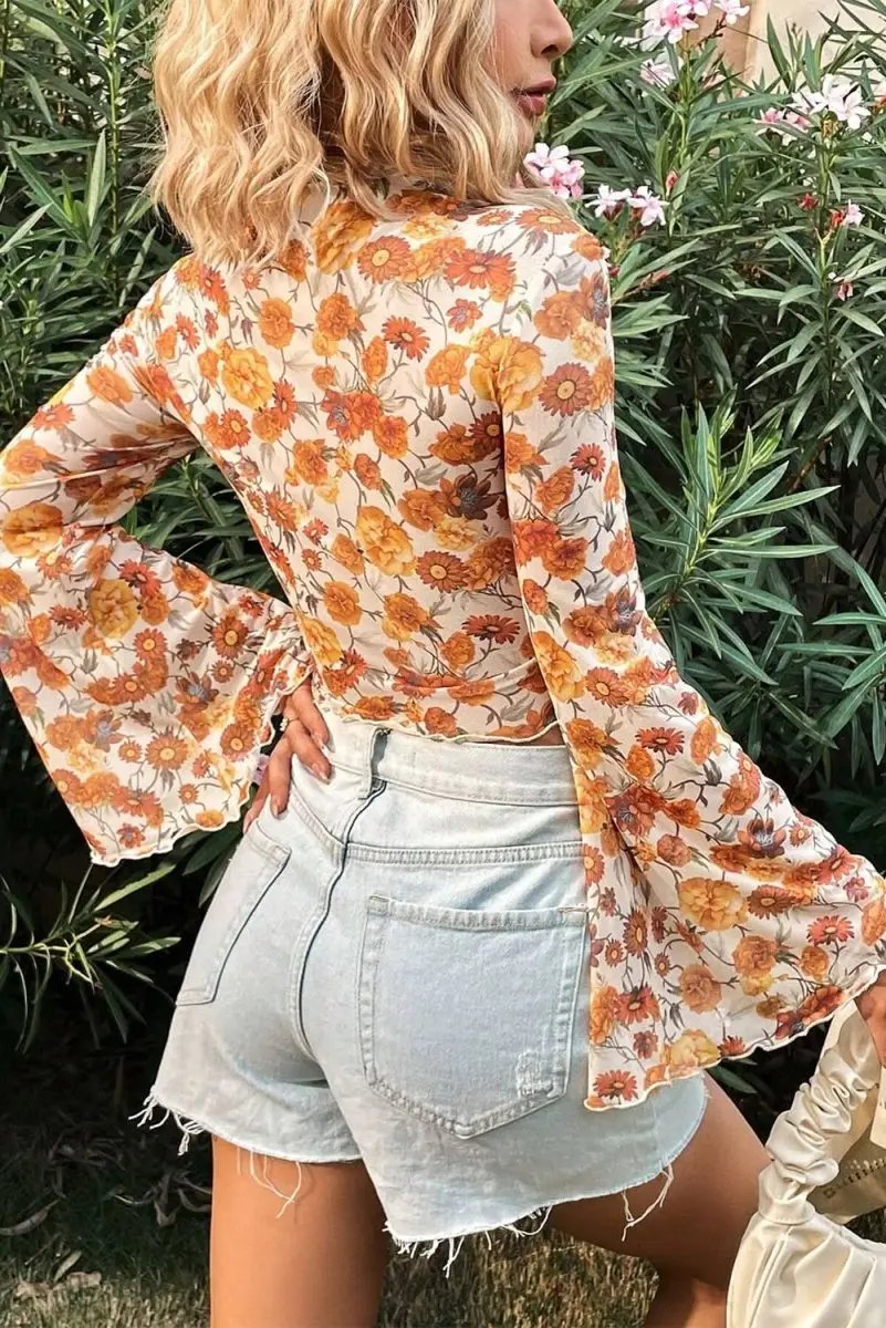 Orange Floral Blouse Women's Top by Love Salve