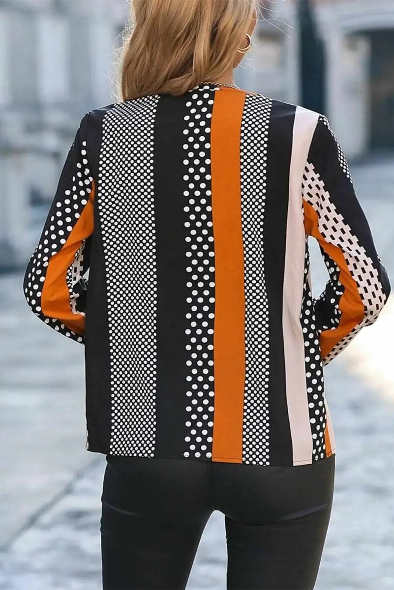 Love Salve Orange Colorblock Blouse | V-Neck Polyester Top
