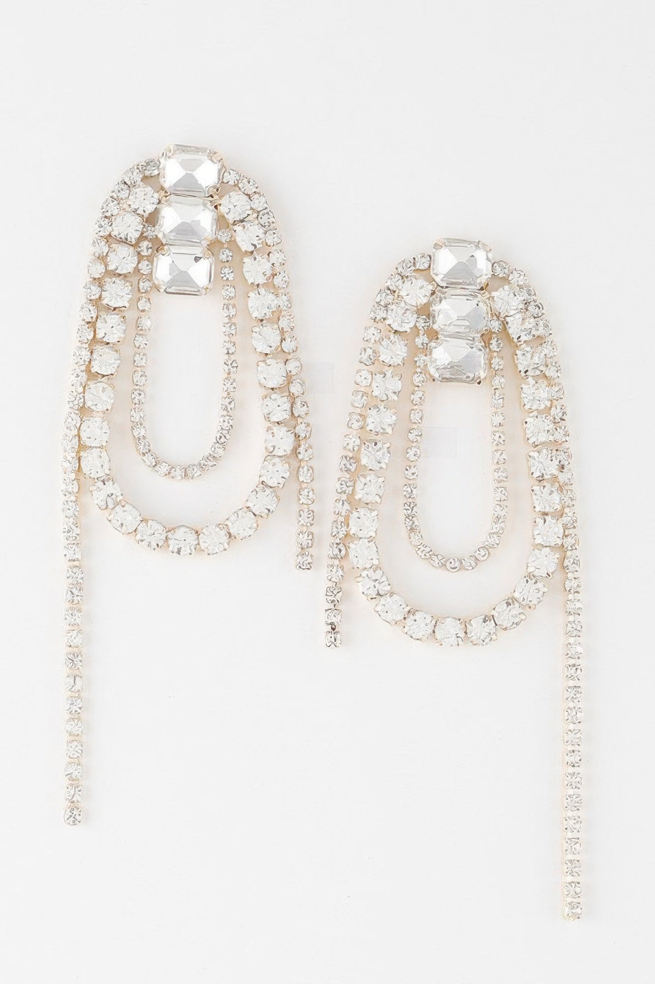 Oval Rhinestone Fringe Earrings
