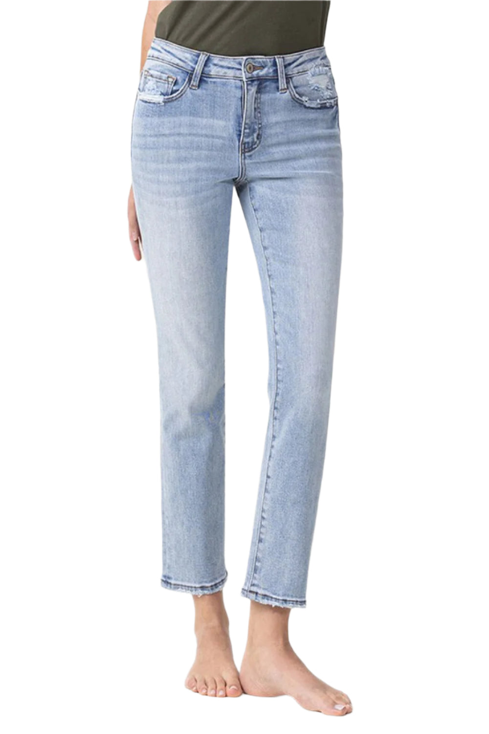 Size 13 (32) Midrise Cropped Light Blue Straight Stretch Jeans