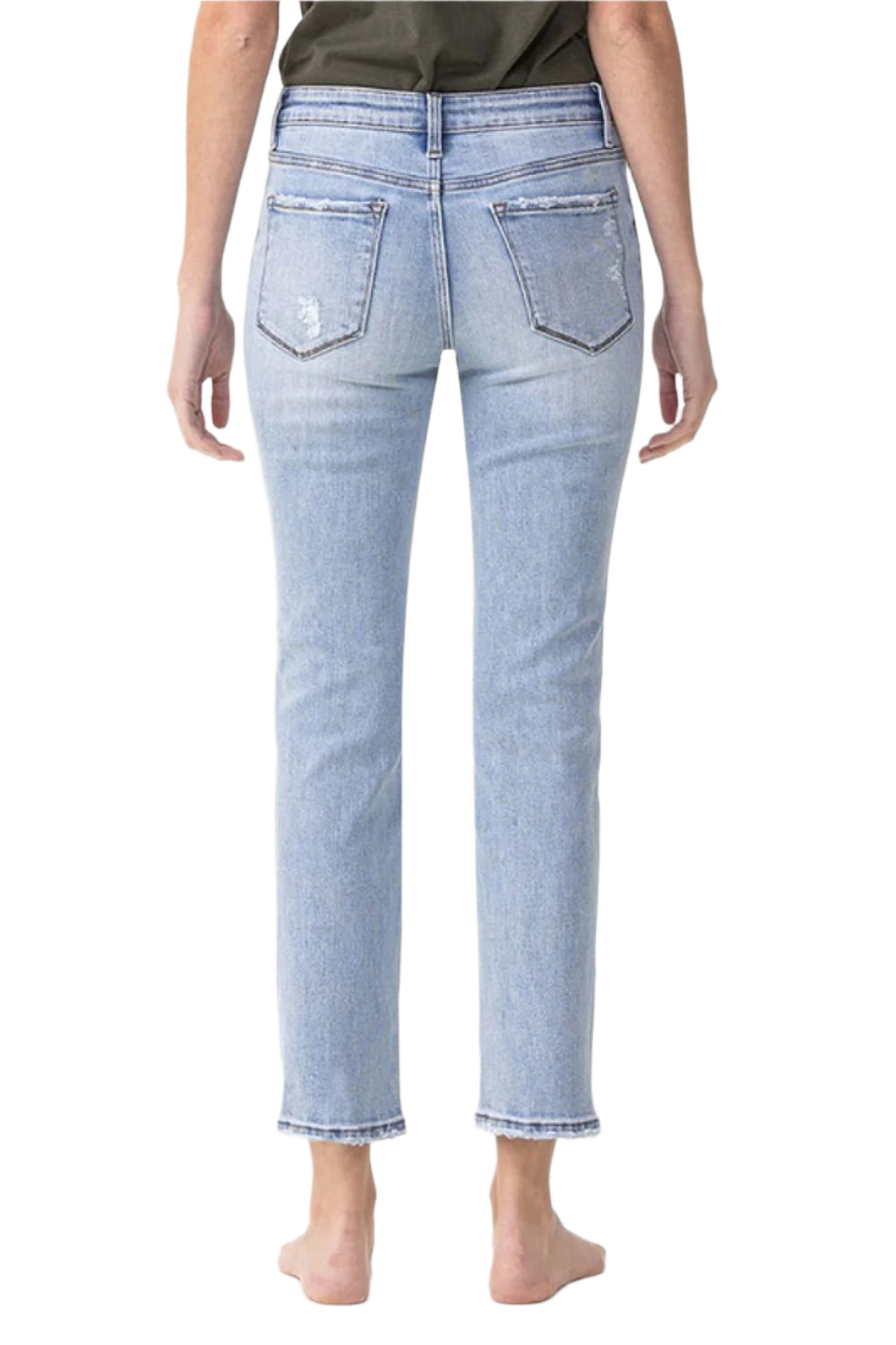 Size 13 (32) Midrise Cropped Light Blue Straight Stretch Jeans